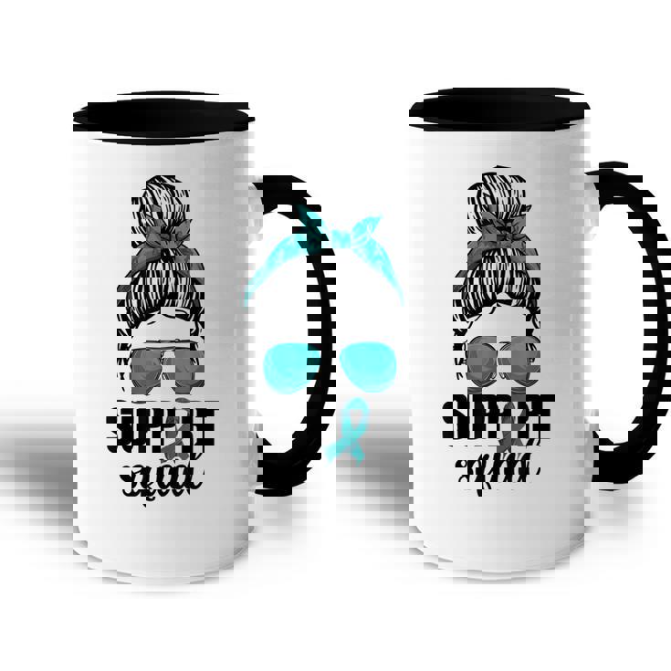 Support Squad For Women Ovarian Cancer Messy Bun Accent Mug