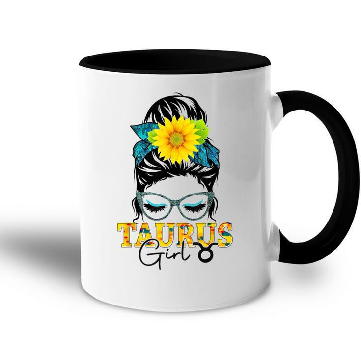 Taurus Girl Birthday Messy Bun Hair Sunflower  Accent Mug