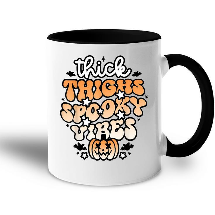 Thick Thighs Spooky Vibes Retro Groovy Halloween Spooky  Accent Mug