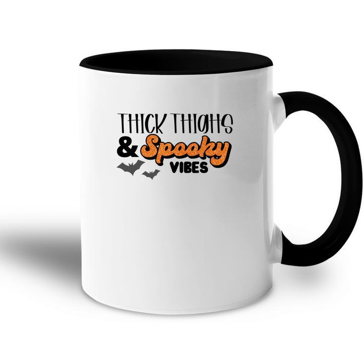Thick Thights And Spooky Vibes Halloween Bat Accent Mug
