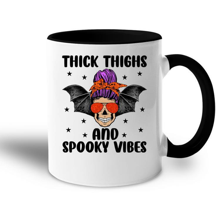 Thick Thights And Spooky Vibes Halloween Messy Bun Hair Accent Mug