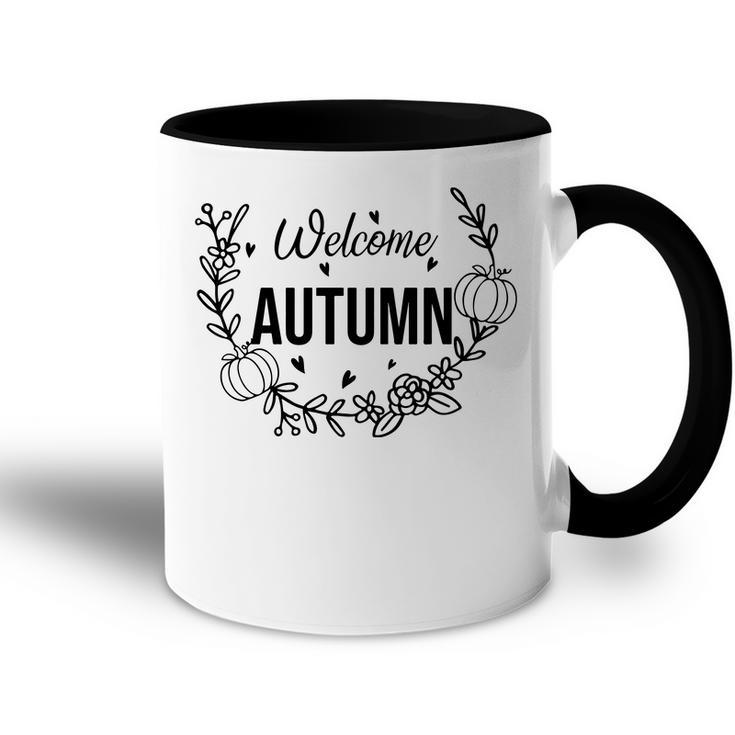 Welcome Autumn Flower Wreath Fall Present Accent Mug