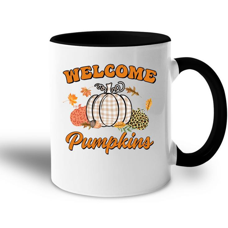 Welcome Pumpkin Leopard Plaid Autumn Fall Accent Mug