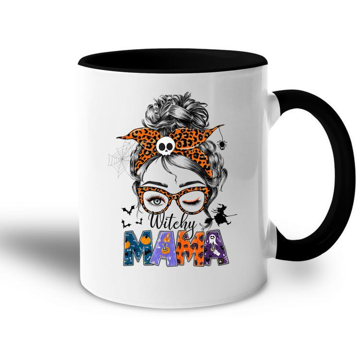 Witchy Mama Halloween Messy Bun Skull Witch Mom Women Spooky  Accent Mug