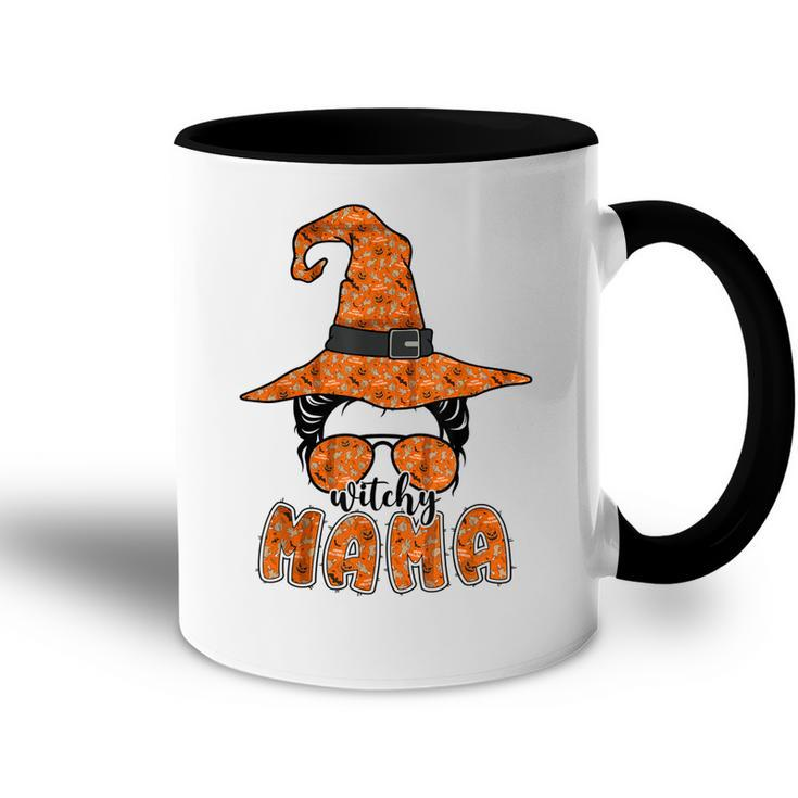 Witchy Mama Halloween Messy Bun Witch Mom Spooky Women  V2 Accent Mug
