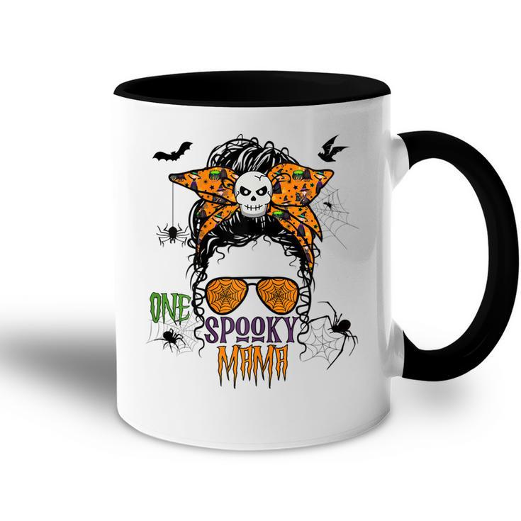 Womens Halloween Messy Bun One Spooky Mama  Accent Mug