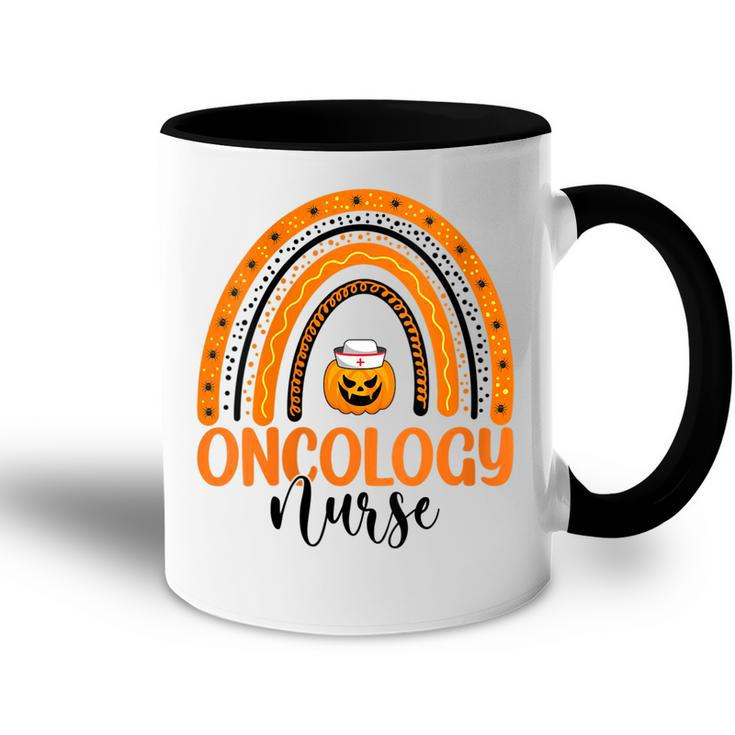 Womens Oncology Nursing Halloween Pumpkin Rainbow Oncology Nurse  Accent Mug