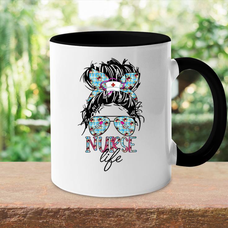 Nurse Life Leopard Messy Bun Hair Healthcare Flower Glasses  Accent Mug