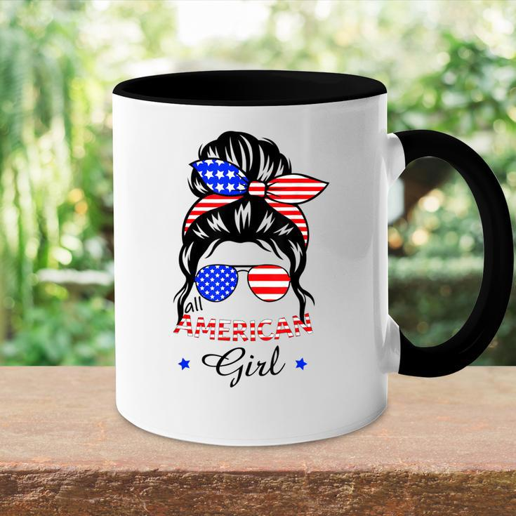 All American Girls 4Th Of July Daughter Messy Bun Usa V6 Accent Mug