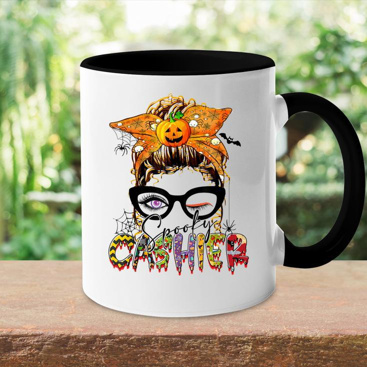 Halloween Spooky Cashier Messy Bun Glasses Spooky Accent Mug