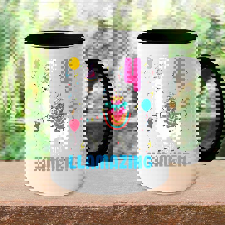 Kids 4Th Birthday I Am 4 Years Old And Llamazing Llama Girl Ns Accent Mug