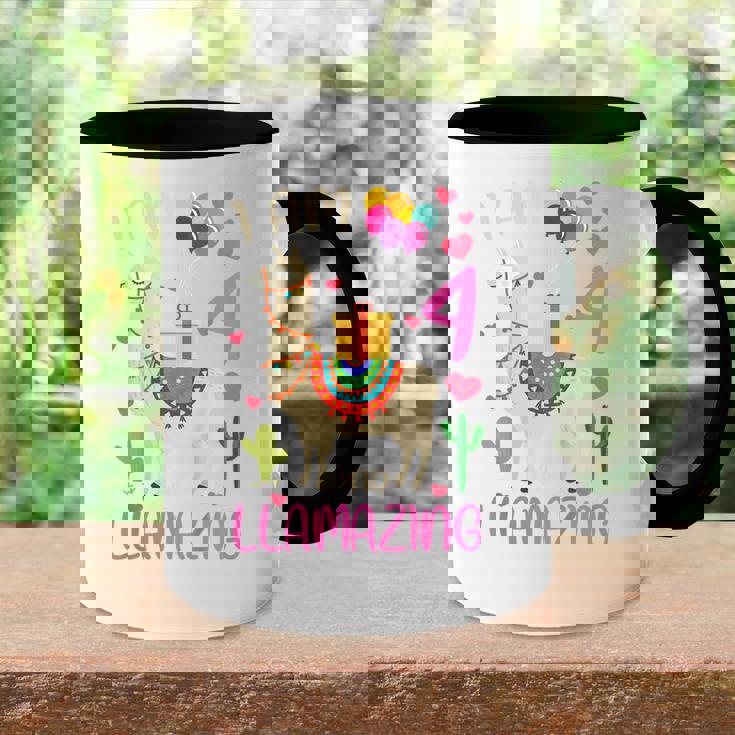 Kids 4Th Birthday I Am 4 Years Old And Llamazing Llama Girl Ns V2 Accent Mug