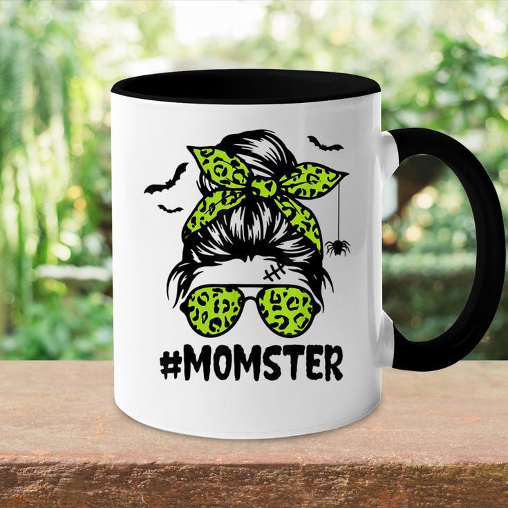 Momster For Women Halloween Mom Messy Bun Leopard Accent Mug