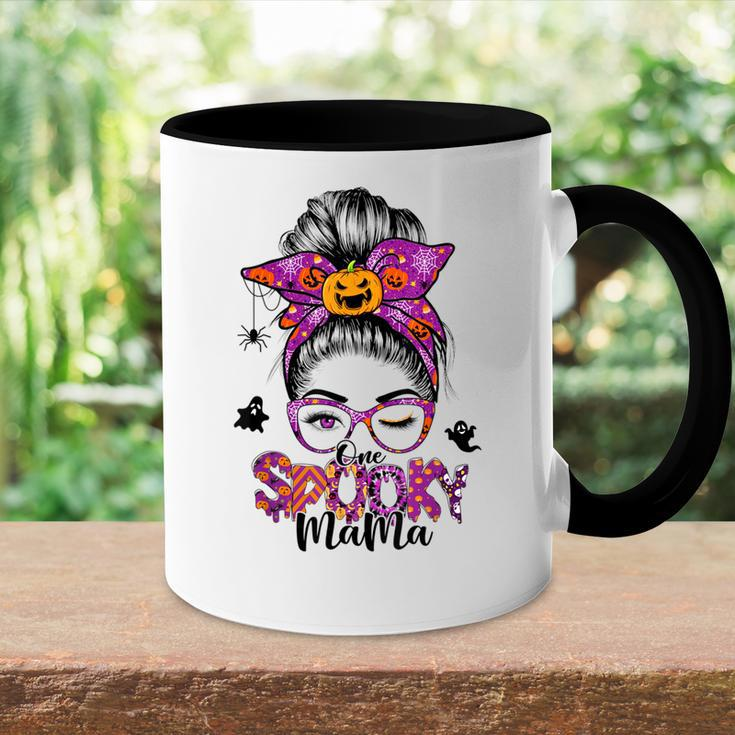 One Spooky Mama For Halloween Messy Bun Mom Monster Bleached V6 Accent Mug