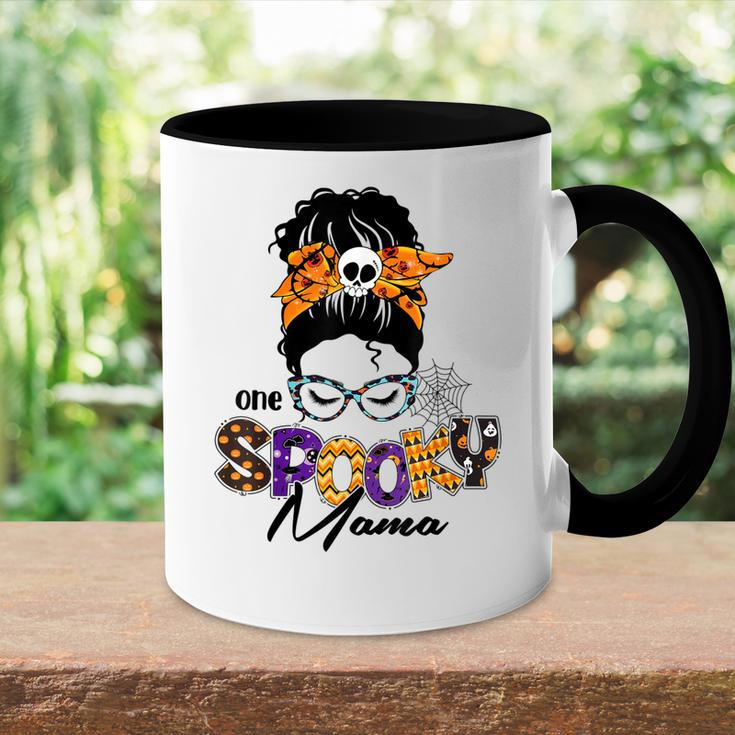 One Spooky Mama Pumpkin Messy Bun Sunglasses Halloween Women Accent Mug