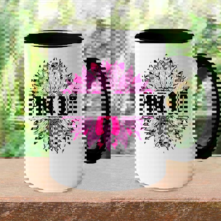 Pink Out Breast Cancer Awareness Sunflower Pink Accent Mug
