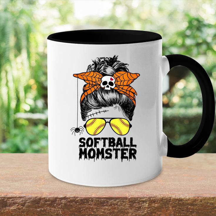 Softball Mom Life Messy Bun Halloween Women Softball Momster Accent Mug