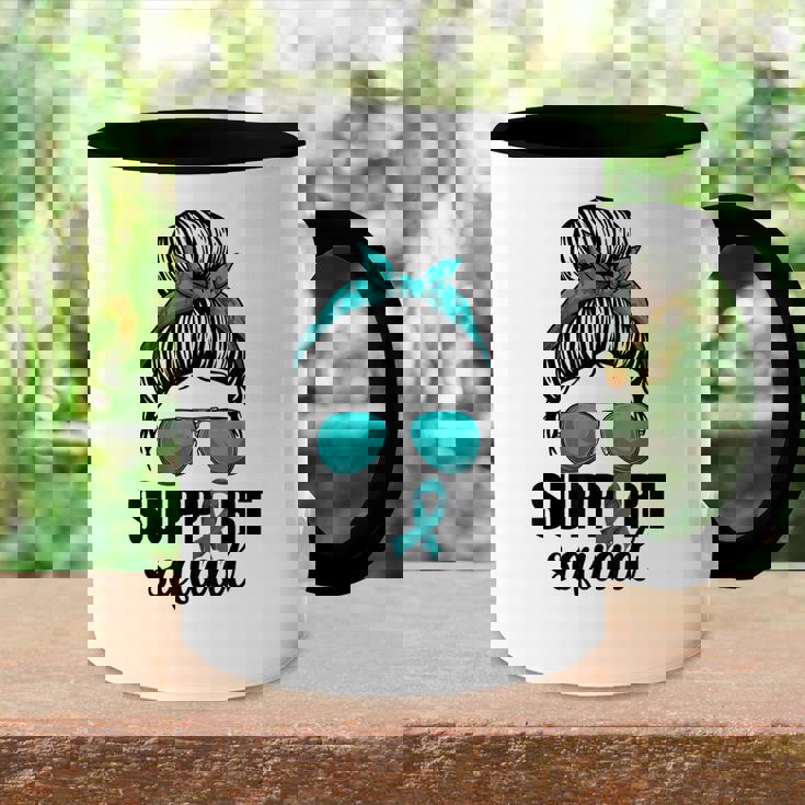 Support Squad For Women Ovarian Cancer Messy Bun Accent Mug