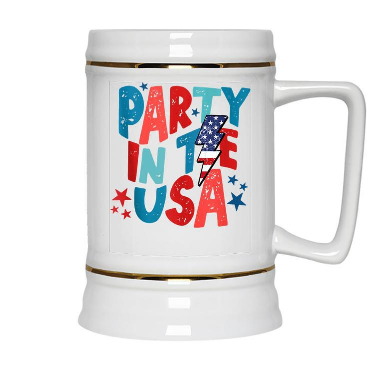 Party In The Usa Funny 4Th Of July American Flag  Ceramic Beer Stein