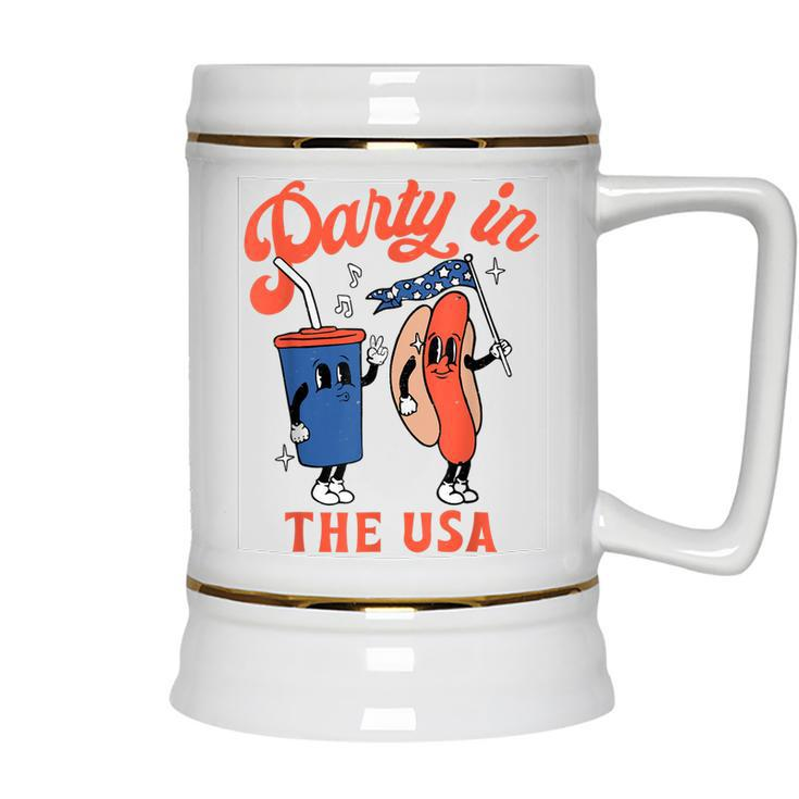 Party In The Usa  Hot Dog Kids Funny Fourth Of July  Ceramic Beer Stein