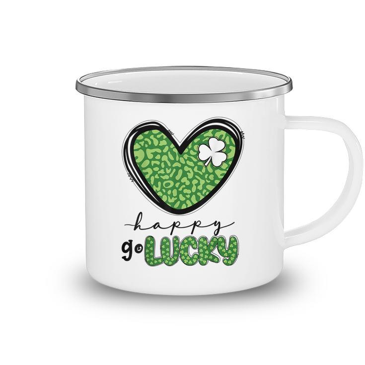 Happy Go Lucky Heart St Patricks Day Lucky Clover Shamrock  Camping Mug