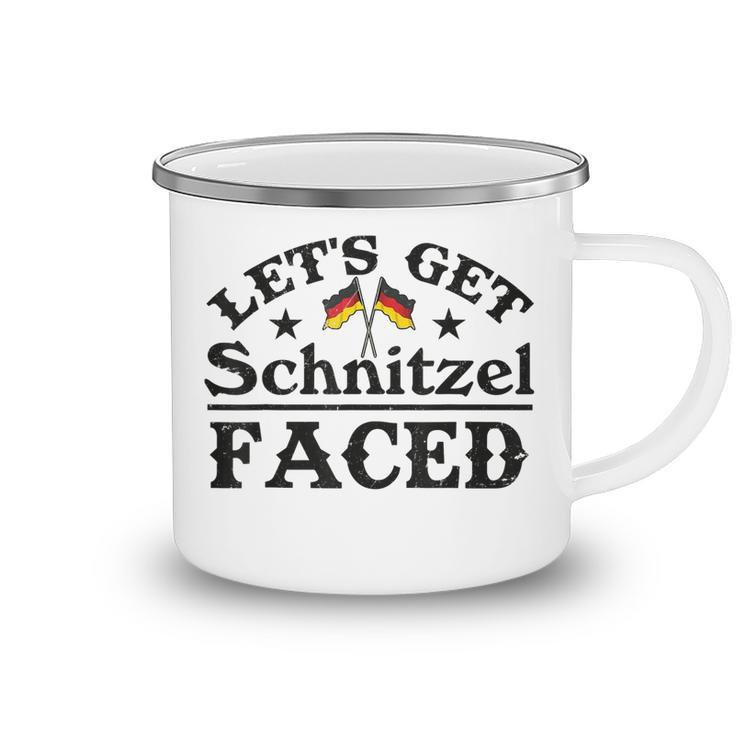 Oktoberfest Lets Get Schnitzel Faced Funny German Flag  Camping Mug