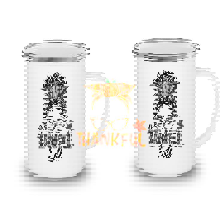 One Thankful Lolli Messy Bun Funny Fall Autumn Thanksgiving  Camping Mug