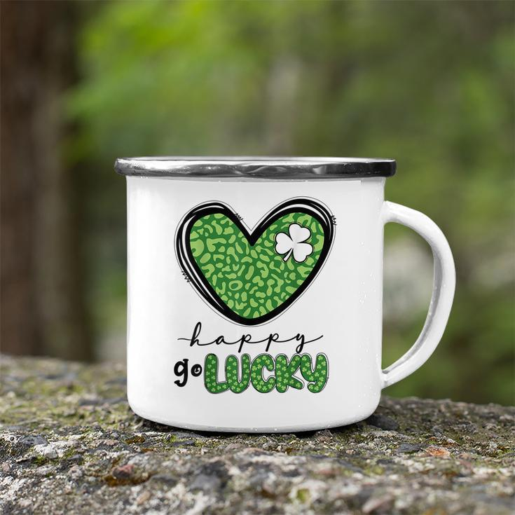 Happy Go Lucky Heart St Patricks Day Lucky Clover Shamrock Camping Mug