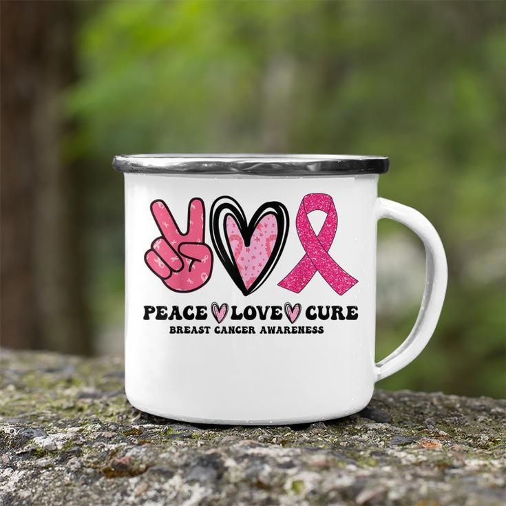 Peace Love Cure Pink Ribbon Cancer Breast Awareness V5 Camping Mug