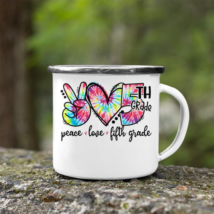 Peace Love Fifth-Grade Funny Tie-Dye Back To School Outfits Camping Mug