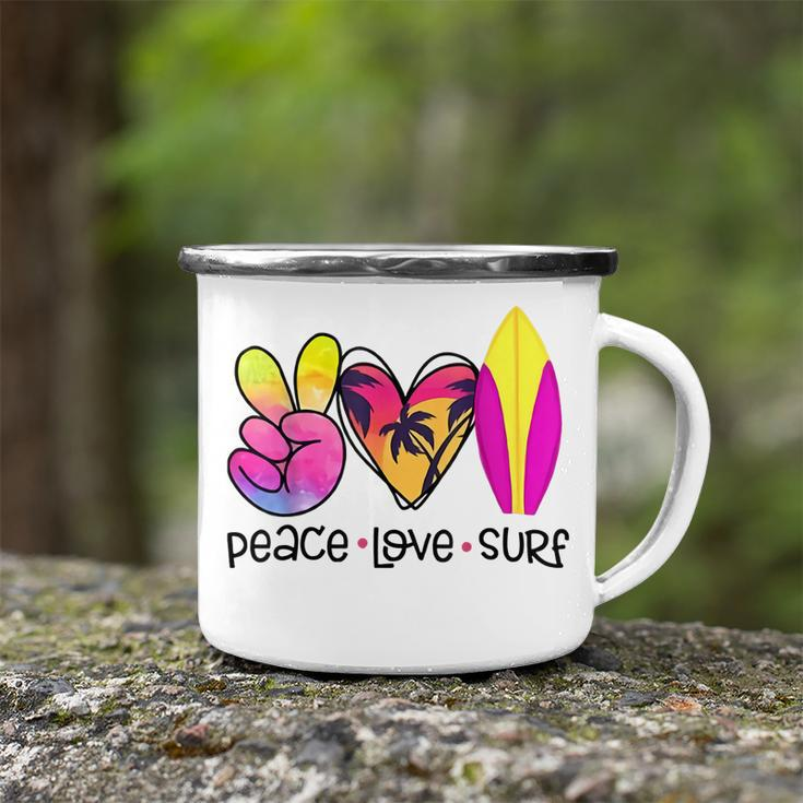 Peace Love Summer Surf Retro Vacation Camping Mug