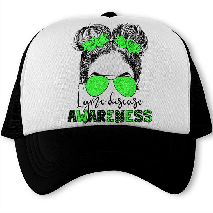 Lyme Disease Awareness Messy Hair Bun For Girl  Trucker Cap