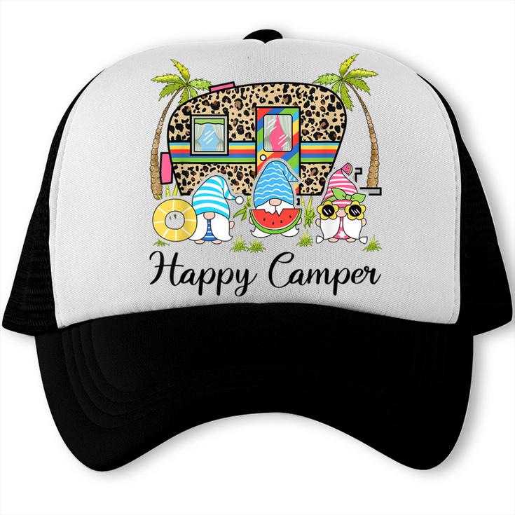 Happy Camper Leopard Caravan Funny Gnome Lover Camping Life  Trucker Cap