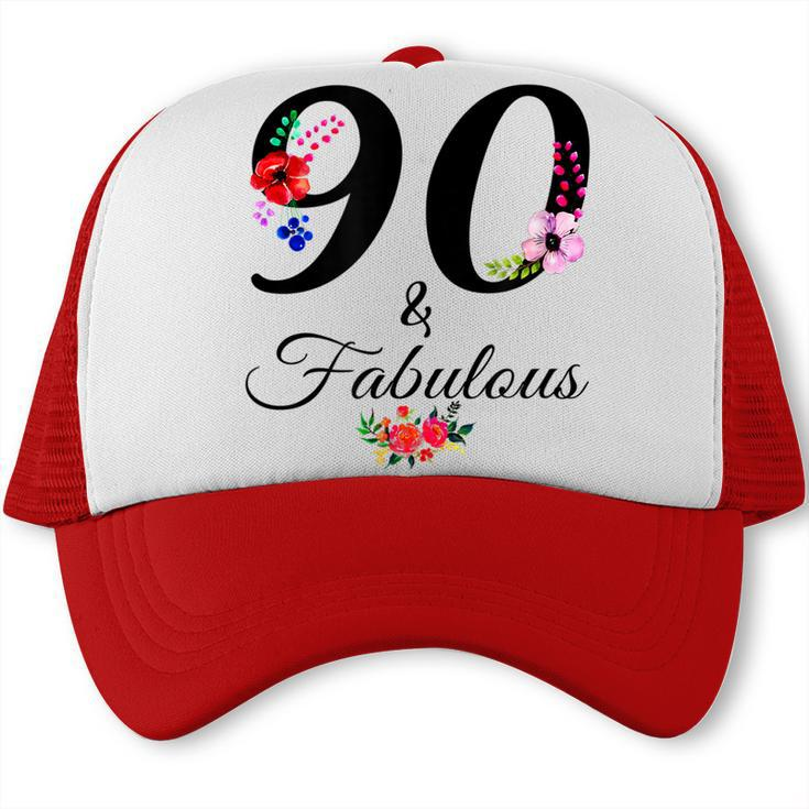 90 & Fabulous 90 Years Old Vintage Floral 1932 90Th Birthday  Trucker Cap