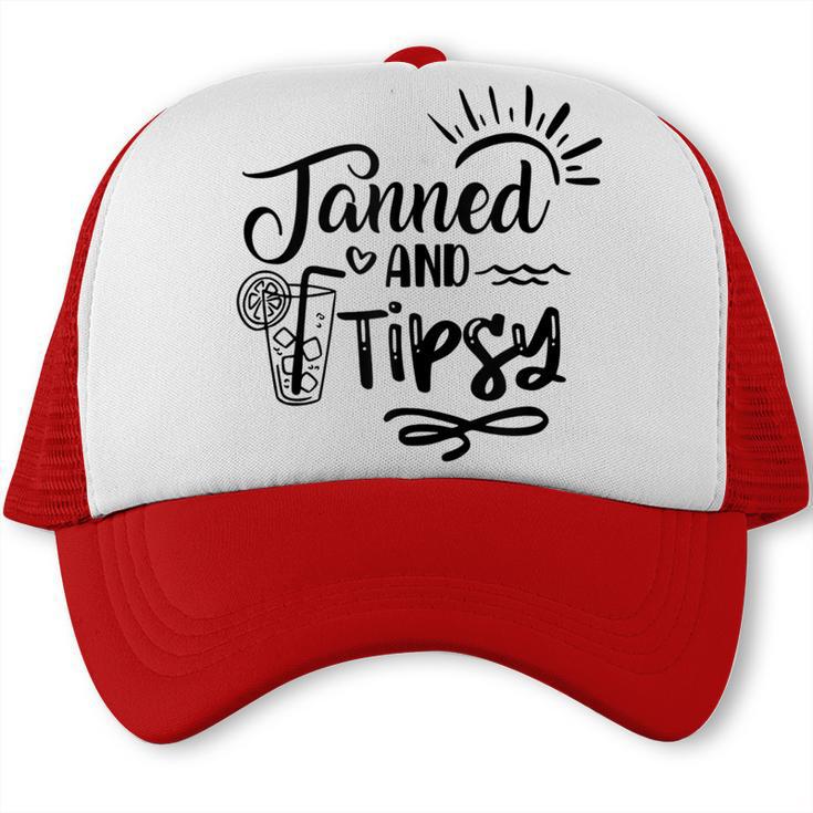 Tanned & Tipsy Hello Summer Vibes Beach Vacay Summertime  Trucker Cap