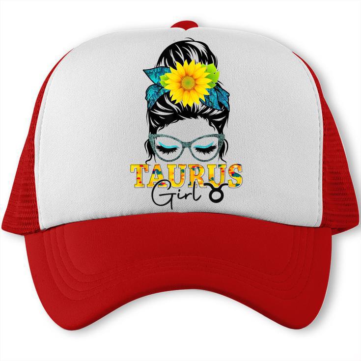 Taurus Girl Birthday Messy Bun Hair Sunflower  Trucker Cap