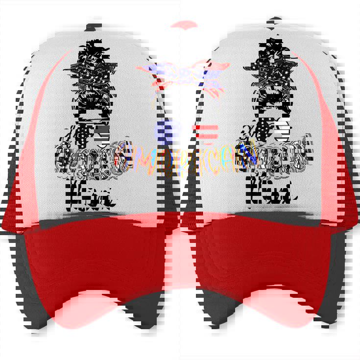 Womens All American Mimi Messy Bun 4Th Of July Independence Day Trucker Cap