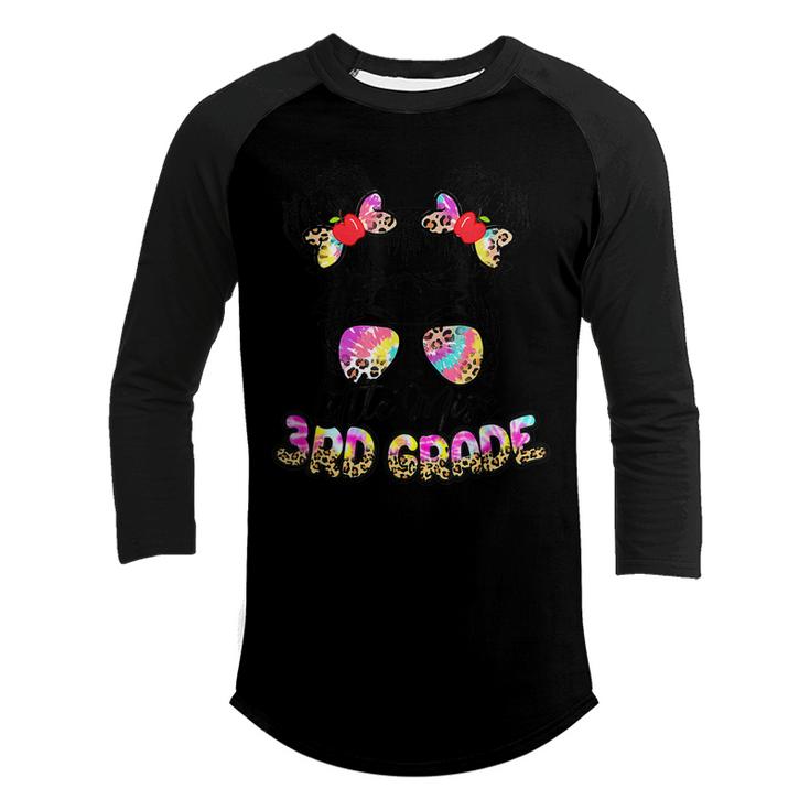 Little Miss 3Rd Grade Leopard Messy Bun Girls Back To School  Youth Raglan Shirt