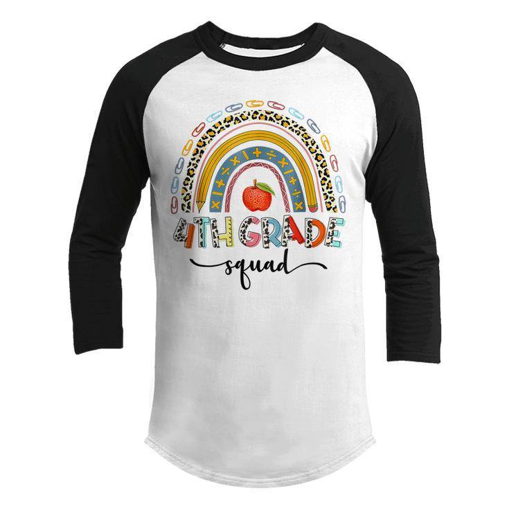 4Th Grade Squad Leopard Rainbow Girls Boys Teacher  Youth Raglan Shirt