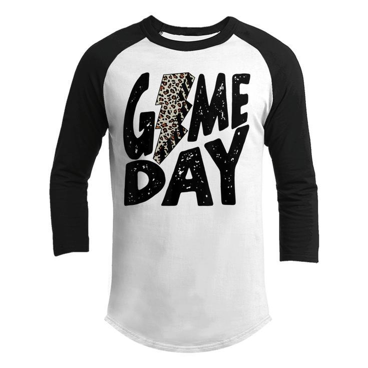 Game Day  Game Day Leopard Lightning Bolt Retro Trendy  Youth Raglan Shirt