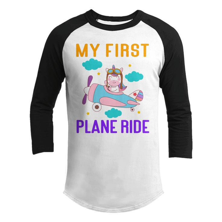 Kids First Time Flying My First Airplane Ride  Boys Girls   Youth Raglan Shirt