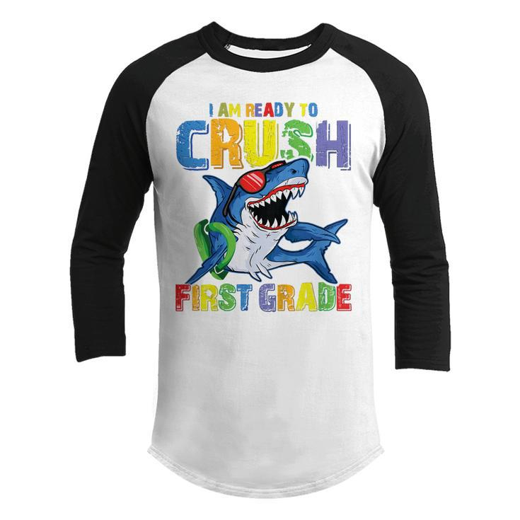 Kids Im Ready To Crush 1St Grade Shark Back To School For Kids  Youth Raglan Shirt