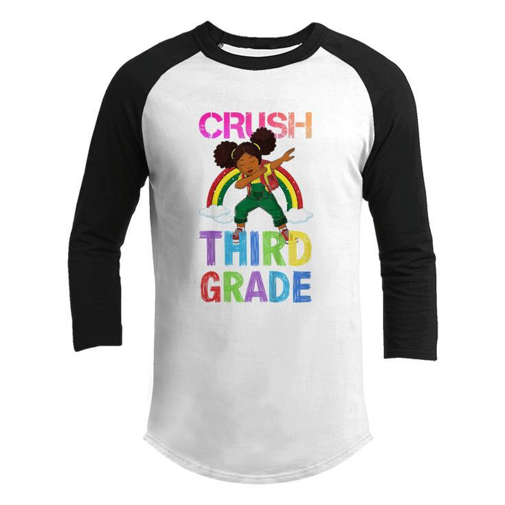 Kids Im Ready To Crush 3Rd Grade Dabbing Black Girl Rainbow  Youth Raglan Shirt