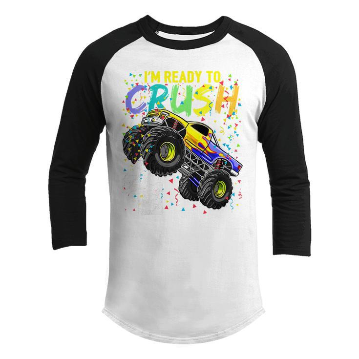 Kids Kids Im Ready To Crush 4 Monster Truck 4Th Birthday Boys  Youth Raglan Shirt