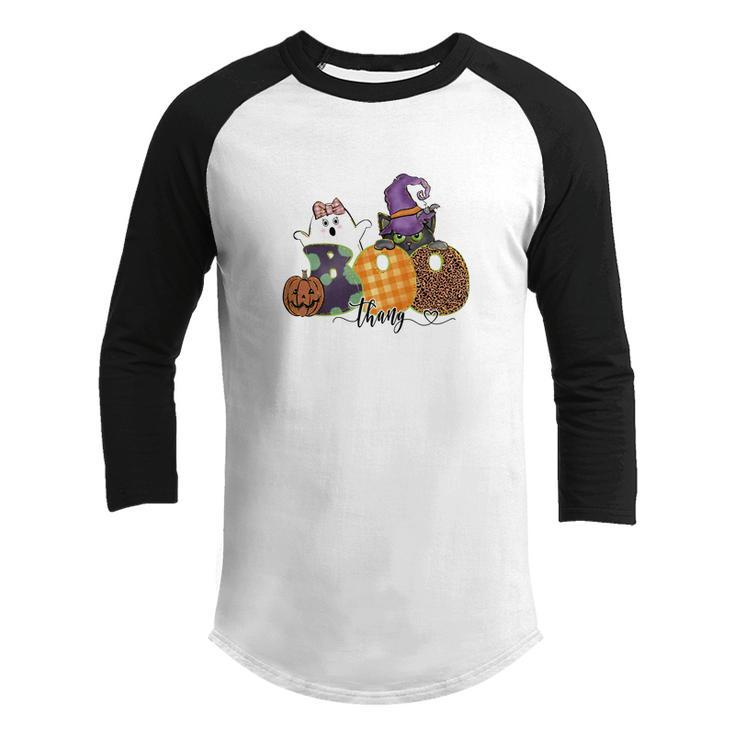 Boo Thang Boo Crew Cat Witch Funny Halloween Youth Raglan Shirt