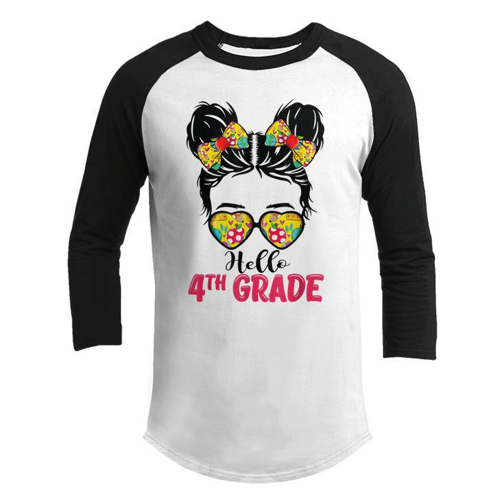 Hello Fourth Grade Messy Bun Girls 4Th Grade Back To School Youth Raglan Shirt
