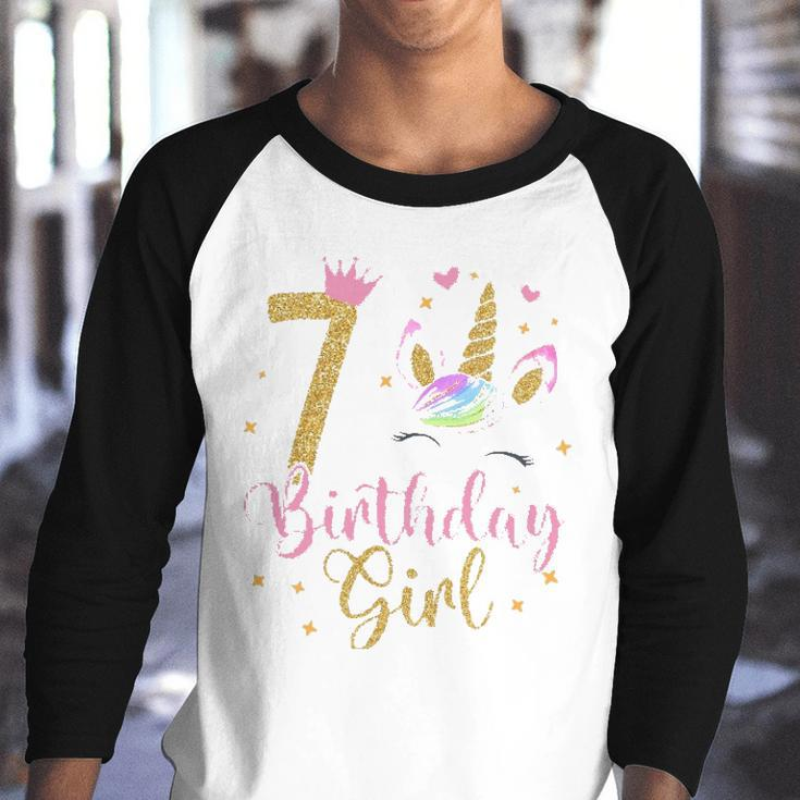 7 Years Old Birthday Girl Cute Unicorn Youth Raglan Shirt