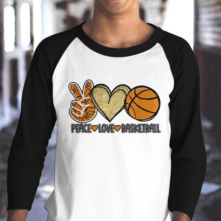 Peace Love Basketball Heart Ball Sports Team Game Player Youth Raglan Shirt