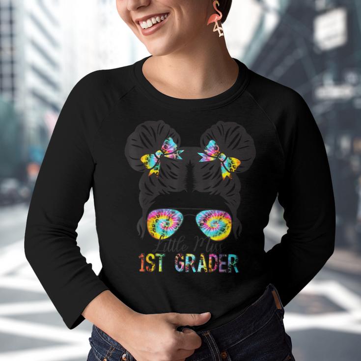 Little Miss 1St Grader Tie Dye Messy Bun 1St Grade Girls  Youth Raglan Shirt