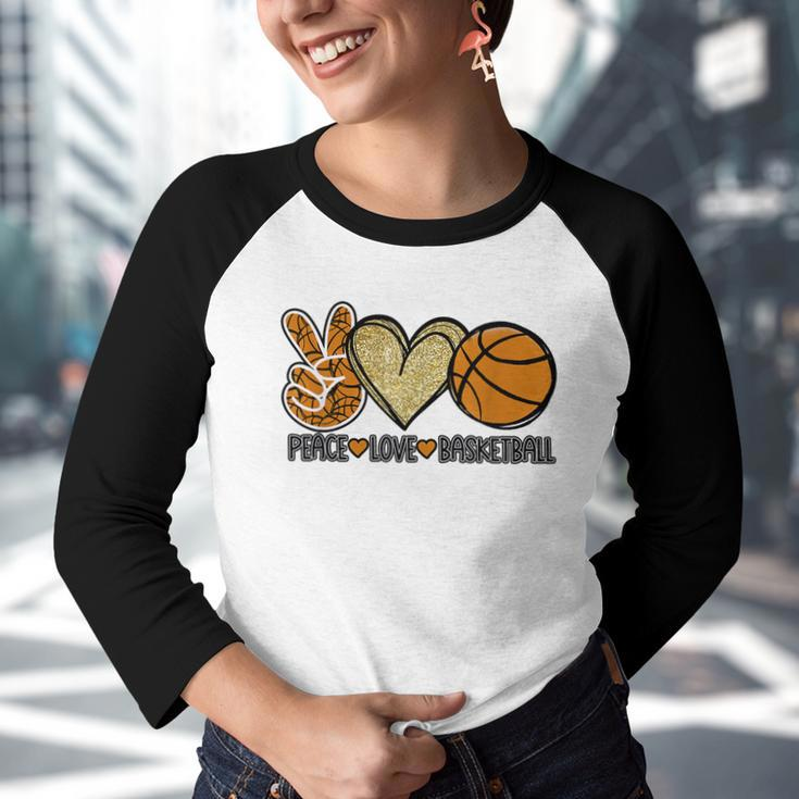 Peace Love Basketball Heart Ball Sports Team Game Player Youth Raglan Shirt